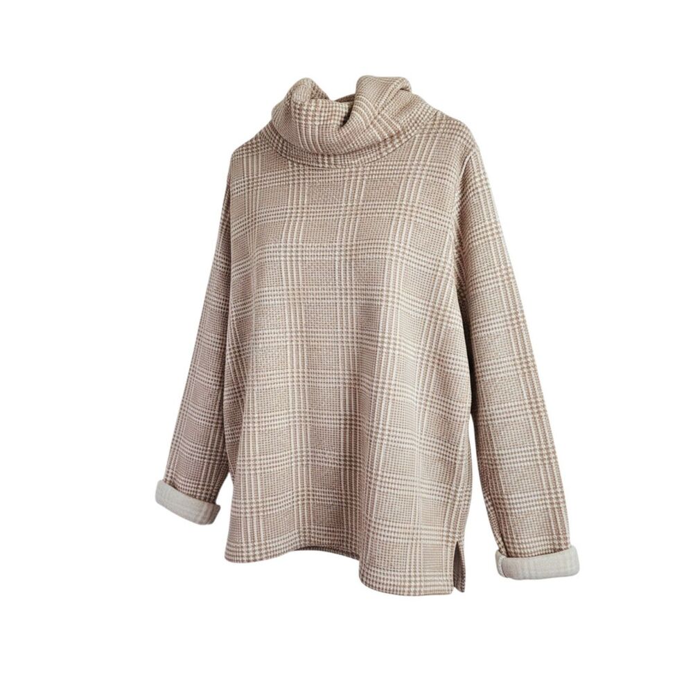 J.Crew Cozy Fleece-Lined Plaid Funnel Neck Pullover Sweatshirt XL